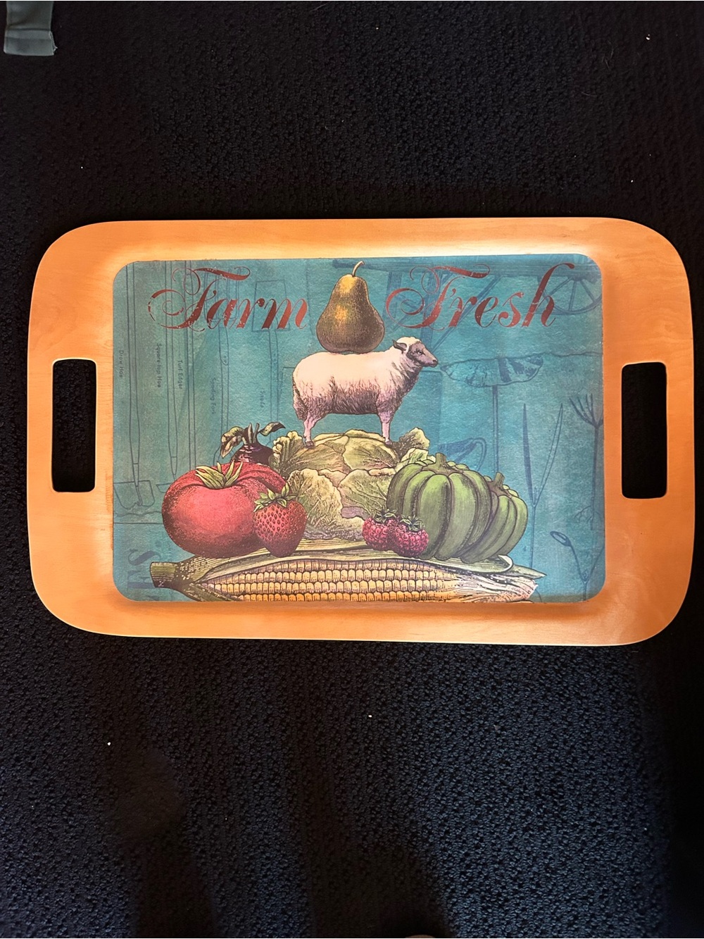 Wood Farm Fresh 🍅🐑 🍐🍓🌽 Decorative Serving Tray